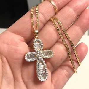 18k Gomd Filled CZ Cross Necklace